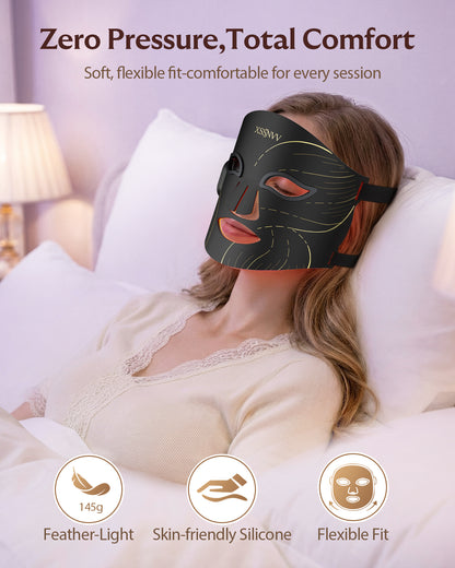 XSSNVV LED Face Mask Light Therapy Cordless with Red Blue Amber & 850nm Near Infrared, Foldable Silicone Face Mask for Home Travel Use 10-Min Skin Care for Blemish-Prone, Redness-Prone, Dull Skin