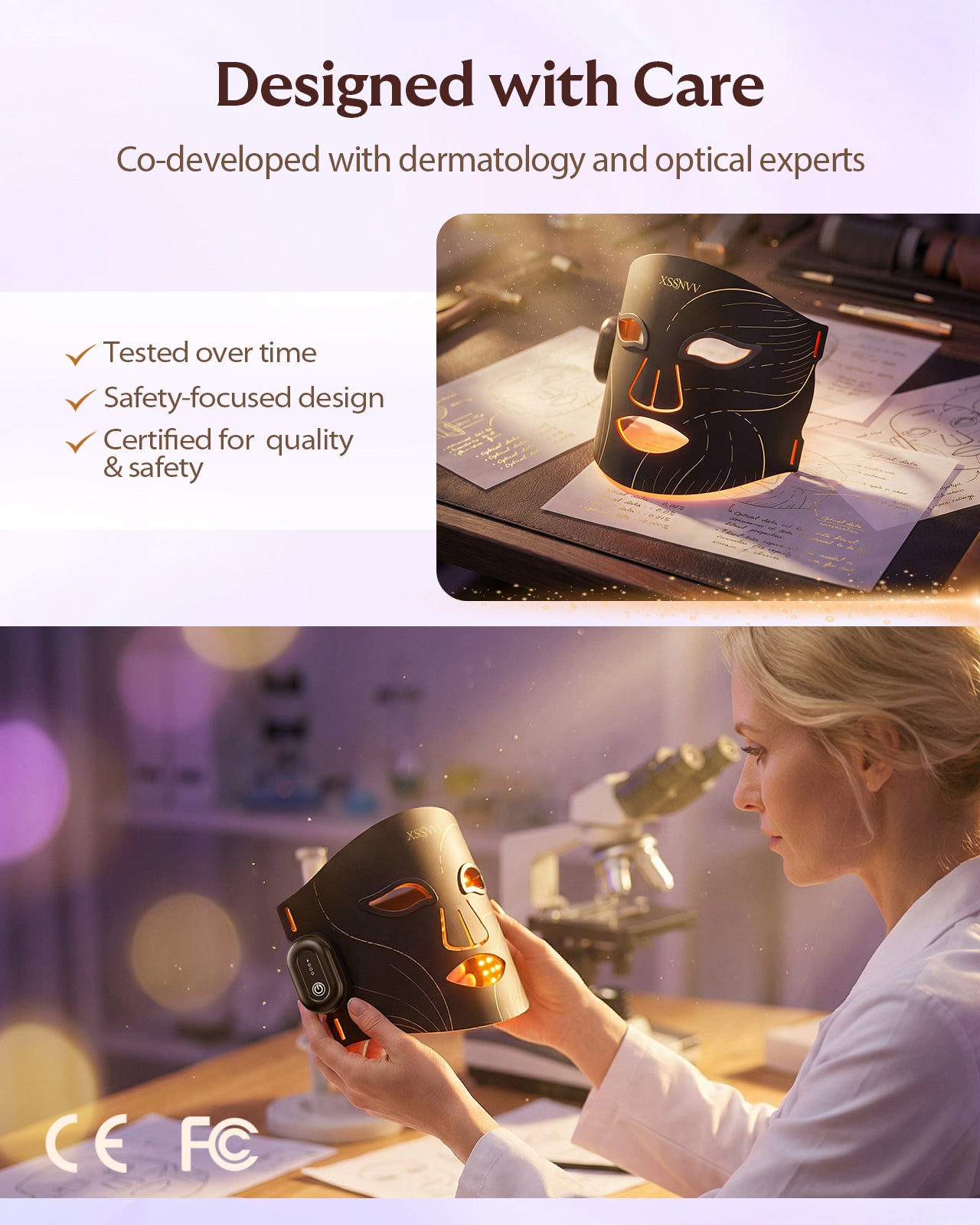 XSSNVV LED Face Mask Light Therapy Cordless with Red Blue Amber & 850nm Near Infrared, Foldable Silicone Face Mask for Home Travel Use 10-Min Skin Care for Blemish-Prone, Redness-Prone, Dull Skin