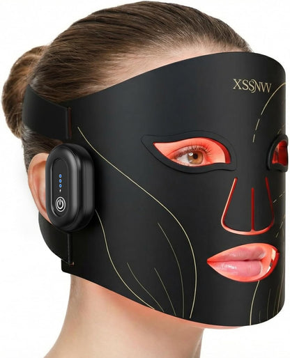 Máscara LED Facial Inalámbrica, Recargable Mascarilla Led con 4 Modos, Antiinflamatoria, Calmante, Protección Ocular, Silicona Flexible para Cuidado de la Piel en Casa