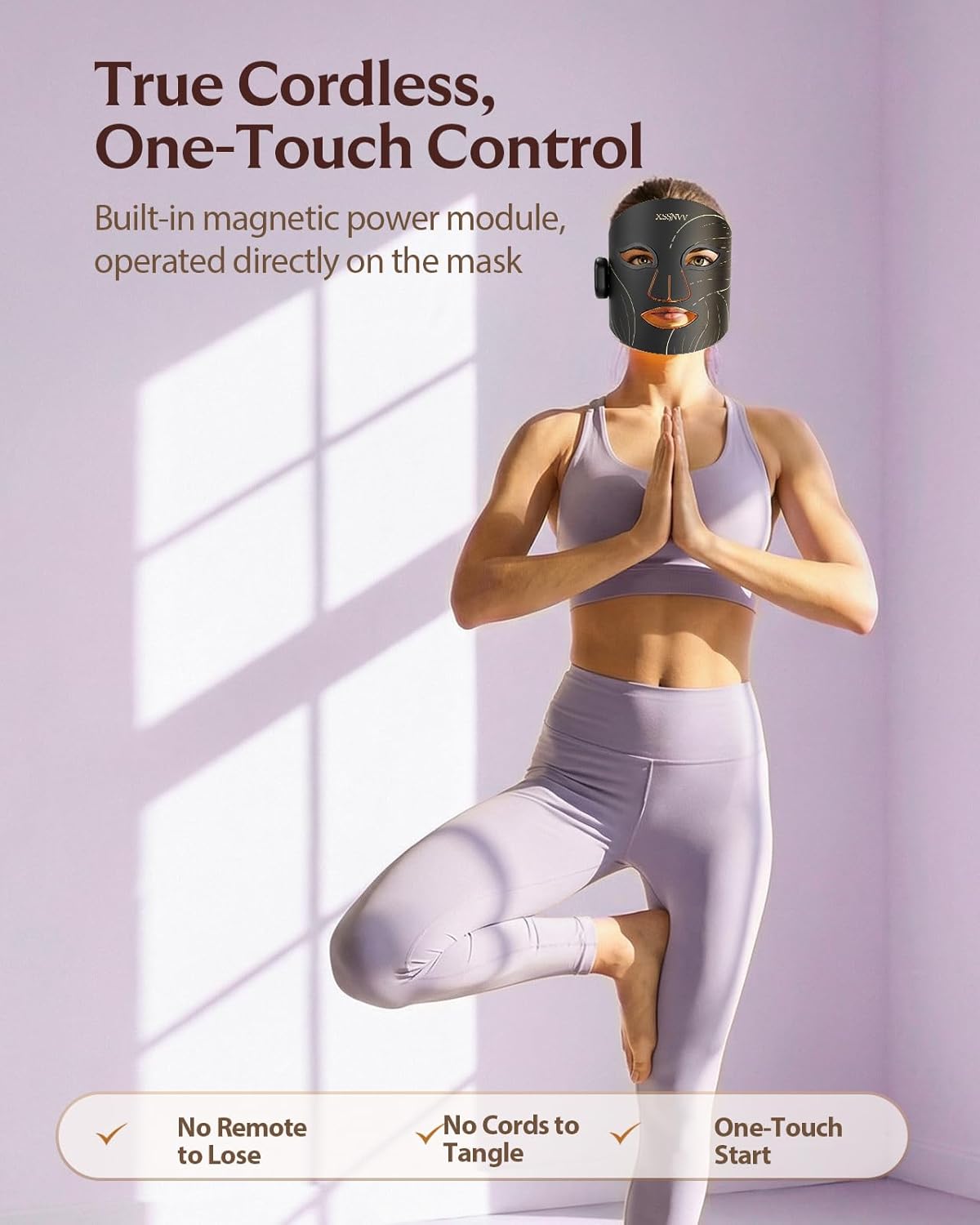Máscara LED Facial Inalámbrica, Recargable Mascarilla Led con 4 Modos, Antiinflamatoria, Calmante, Protección Ocular, Silicona Flexible para Cuidado de la Piel en Casa